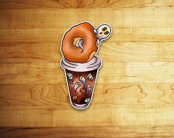 Ghost Pumpkin Spice Coffee Kawaii  Sticker //Vinyl sticker, cute stationery, planner stickers, Food Stickers, Spooky Coffee