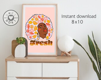 Afro American Boho Print | pop art | Afro fashion wall print| curly hair art print | minimalist art | black girl print