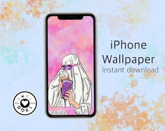 Papel de parede para iPhone com garota | Tela de bloqueio kawaii | Papel de parede de fantasma | Fundo de celular Boba