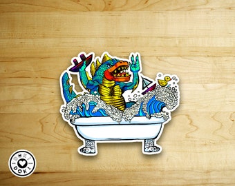 Godzilla Monster Bath Time Sticker //Vinyl sticker, cute stationery, planner stickers, Movie Stickers, Monster Stickers, Kaiju Sticker