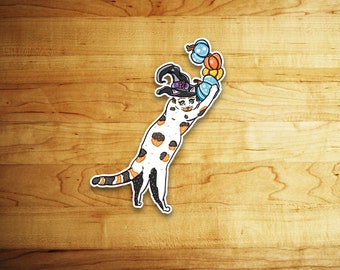 Witch Cat Pumpkin Kawaii  Sticker //Vinyl sticker, cute stationery, planner stickers, Pumpkin Stickers, Spooky Cat