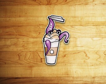 Sea Monster Coffee Kawaii  Sticker //Vinyl sticker, cute stationery, planner stickers, Food Stickers, Candy, Japanese Candy