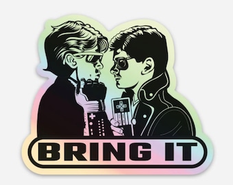 Bring it! Holographic vinyl sticker // video game themed decal, 80s, 90s retro culture