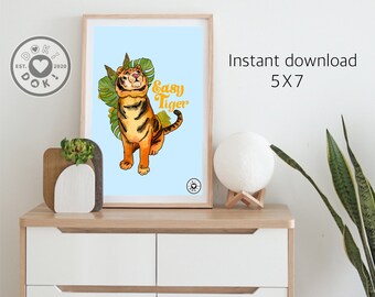 Jungle Tiger Print |pop art| Tropical  illustration | tiger art print | minimalist art | kitchen print