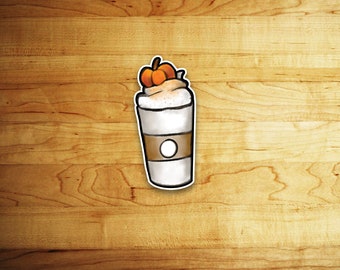 Pumpkin Spice Coffee Kawaii  Sticker //Vinyl sticker, cute stationery, planner stickers, Food Stickers, Spooky Coffee