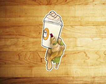 Mummy Pumpkin Spice Coffee Kawaii  Sticker //Vinyl sticker, cute stationery, planner stickers, Food Stickers, Spooky Coffee
