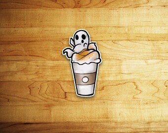 Ghost Pumpkin Spice Coffee Kawaii  Sticker //Vinyl sticker, cute stationery, planner stickers, Food Stickers, Spooky Coffee