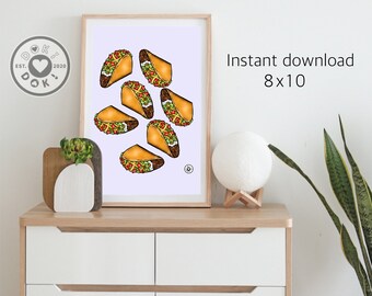 Taco Print | food illustration |Taco Bell |  food art print | minimalist art | kitchen print