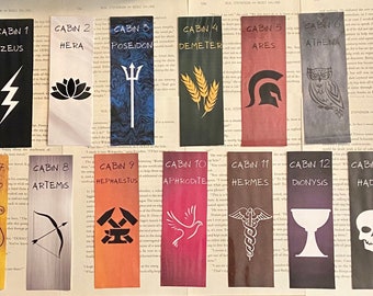 percy jackson camp half blood cabin bookmarks etsy