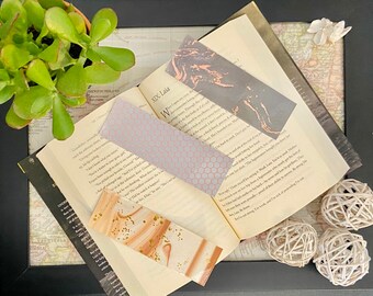 Metallic Foil Bookmarks: Rosegold Splatter, Gold Splatter, & Rosegold Honeycomb
