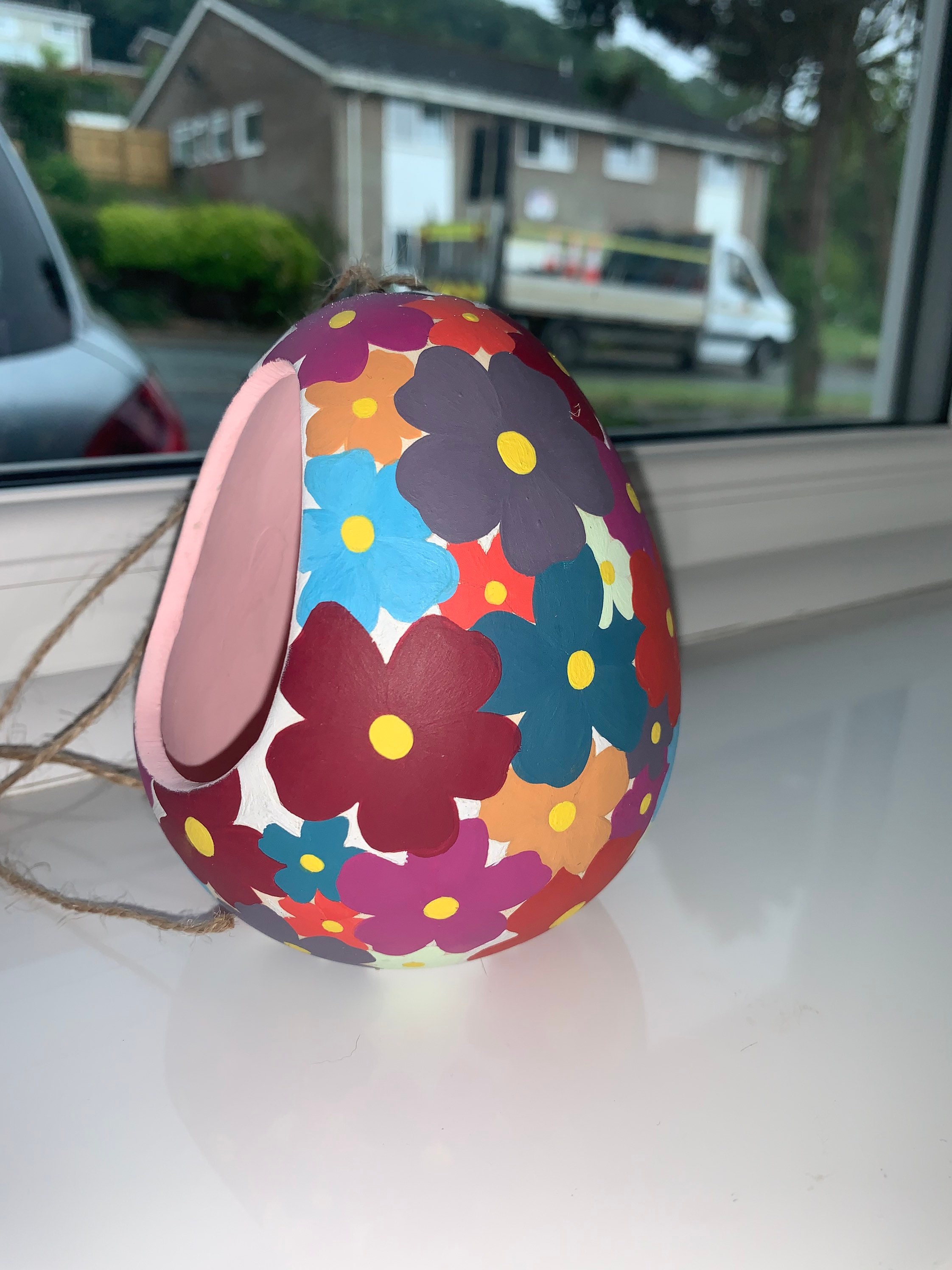 Floral hand painted bird feeder | Etsy