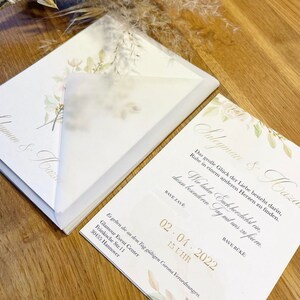 Hochzeitseinladung | minimalistic | Transparentpapier | Umschlag Leinenkarton |