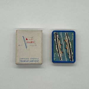 Vintage (1950) Cartas de jogar Compagnie Générale Transatlantique (linha francesa) Publicado pela Ets. Mesmaeker Freres (cartões de navegação marítima)