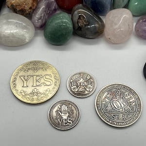 Monedas de adivinación (Sí o No) Moneda de toma de decisiones / Moneda de cobre Sí o No / Metafísica / Espiritualidad / Wicca (Tamaño Grande, Mediano Pequeño)