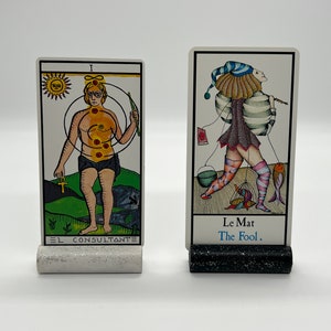 porte-cartes en bois (porte-cartes tarot Oracle) pour photos, menus et cartes de visite | Présentoir pour cartes d'affirmation (peint à la main)