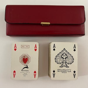Seltene Vintage (1965) Double Deck Italia Navigation in Ledertasche von Modiano (Carte Italia Navigazione) Navy Spielkarten (Made in Italy)