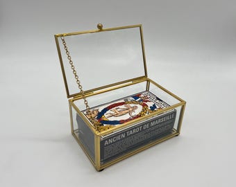 Classic Golden Glass Tarot Box with Mirror | Large Glass Case for Tarot Oracle Jewelry | Golden Glass Storage Box | Classic Tarot Box