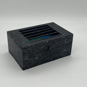 Black Wooden Tarot Box with Parallel Grids | Wooden Case for Tarot Oracle Jewelry | Wooden Safebox | Classic Vintage Trunk Box | Handcrafted