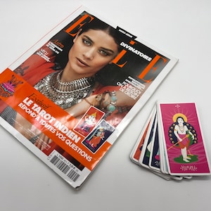Revista Elle Divinatoire + Cartas de Tarô (Le Tarot Indien) Arcanos Maiores do Tarô Indiano (Publicado na França) Oráculo Francês Adivinhação Hindu