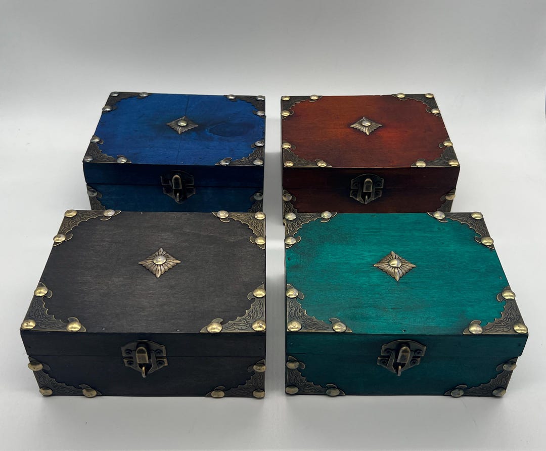 Tarot Pattern Box Classic Wooden Tarot Box With Antique Blue Pattern | Large Wooden Case ...