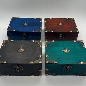 Caja de tarot clásica de madera con patrón azul antiguo / Estuche de madera grande para joyas de oráculo de tarot / Caja de almacenamiento de madera / Caja de tarot clásica