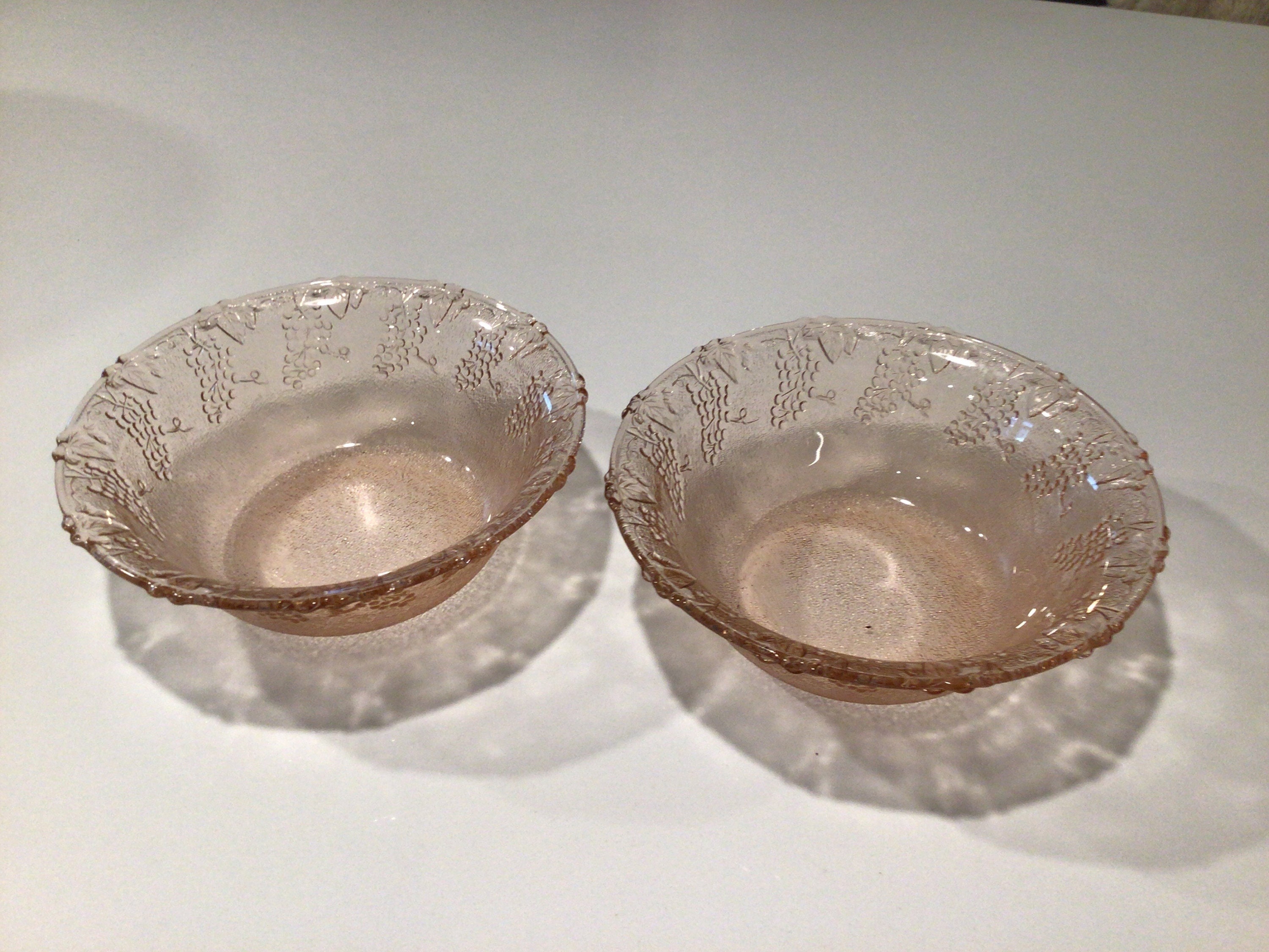 Set of 2 Vintage Grape Pressed Pink Glass Salad Bowls. Made by Etsy