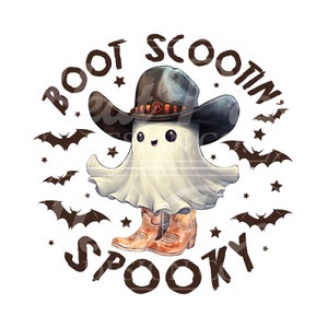 Boot Scootin&#39; Ghost - DTF Ready to Press Transfer, Distressed Halloween, Graphic Image, We Print You Press Image Transfer, Western Themed
