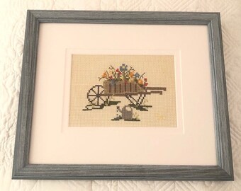 Wheelbarrow With Flowers in Counted Cross Stitch - Etsy