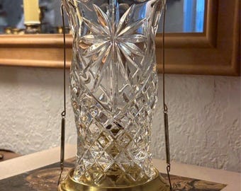 Crystal Hurricane Lamp with Brass Base