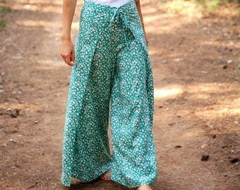 Pantalon thaï "emeraude" - pantalon portefeuille femme - pantalon bohème coupe ample - pantalon d'été fluide - pantalon yoga taille unique