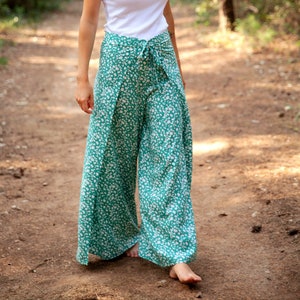 Pantalones tailandeses "Esmeralda" - pantalones cruzados para mujer - pantalones boho de corte suelto - pantalones fluidos de verano - pantalones de yoga de talla única