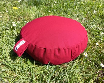 Coussin de méditation et yoga « confort » coton rouge et balles d'épeautre biologiques