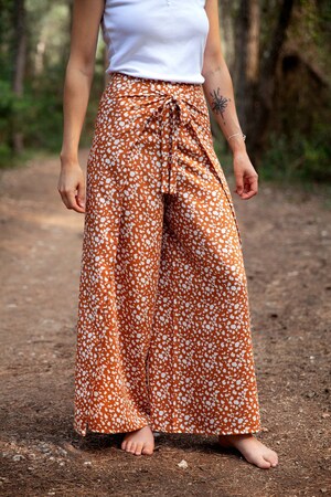Pantalon Fluide Femme été à Fleurs - Taille Haute, Coupe Ample, Léger En Polyester, Avec Poches