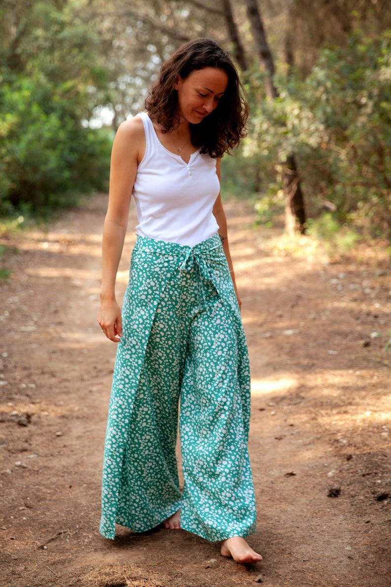 Pantalon thaï emeraude pantalon portefeuille femme pantalon bohème coupe ample pantalon d'été fluide pantalon yoga taille unique image 1