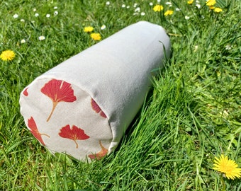 Bolster yoga ~ Yoga bolster, double cover, beige ginkgo biloba cotton and organic spelled ball filling