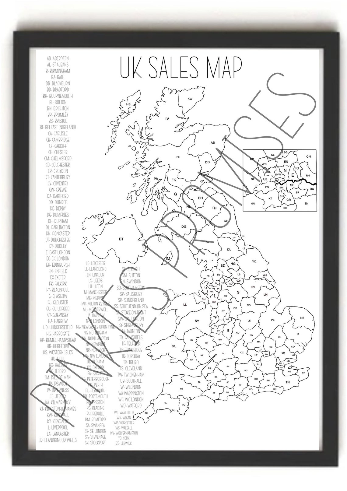 Mapa de ventas de código postal del Reino Unido Etsy Mapa de ventas de código postal del Reino Unido Etsy