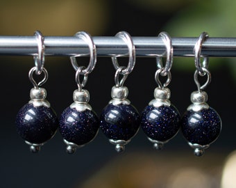 Set of 5 Blue Goldstone Stitch Markers | Hand Made | Stitch Markers, Progress Keepers, Knitting and Crochet Notions