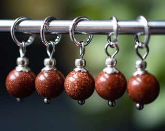 Set of 5 Gold Sandstone Stitch Markers | Hand Made | Stitch Markers, Progress Keepers, Knitting and Crochet Notions