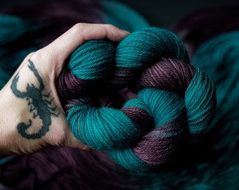 Hand Dyed Yarn | Lagoon Nebula | Rhea Worsted - 4 ply - 100% Superwash Merino Wool | Crow and Crescent Yarn