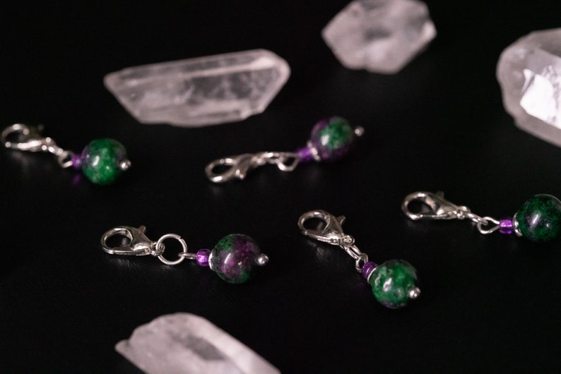 Set of 5 Ruby Zoisite Stone Stitch Markers Hand Made Stitch Markers, Progress Keepers, Knitting and Crochet Notions image 8