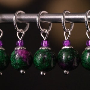 Set of 5 Ruby Zoisite Stone Stitch Markers Hand Made Stitch Markers, Progress Keepers, Knitting and Crochet Notions image 3