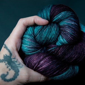 Hand Dyed Yarn | Lagoon Nebula | Callisto Sock - 4 ply - 75/25 Merino Nylon Fingering Weight | Crow and Crescent Yarn