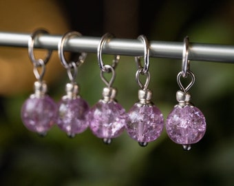 Set of 5 Crackle Glass Stitch Markers | Hand Made | Stitch Markers, Progress Keepers, Knitting and Crochet Notions