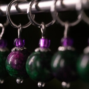 Set of 5 Ruby Zoisite Stone Stitch Markers Hand Made Stitch Markers, Progress Keepers, Knitting and Crochet Notions image 5