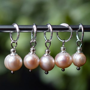 Set of 5 Freshwater Pearl Stitch Markers | Hand Made | Stitch Markers, Progress Keepers, Knitting and Crochet Notions