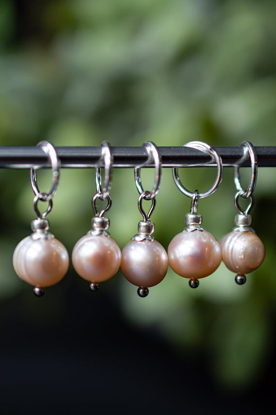 Set of 5 Freshwater Pearl Stitch Markers | Hand Made | Stitch Markers, Progress Keepers, Knitting and Crochet Notions