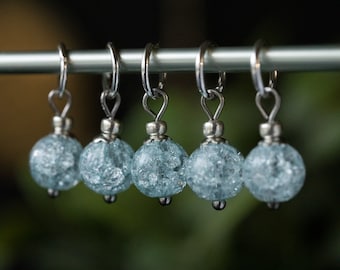 Set of 5 Crackle Glass Stitch Markers | Hand Made | Stitch Markers, Progress Keepers, Knitting and Crochet Notions