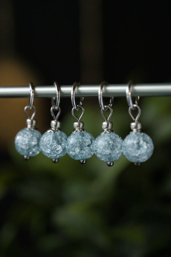 Set of 5 Crackle Glass Stitch Markers | Hand Made | Stitch Markers, Progress Keepers, Knitting and Crochet Notions