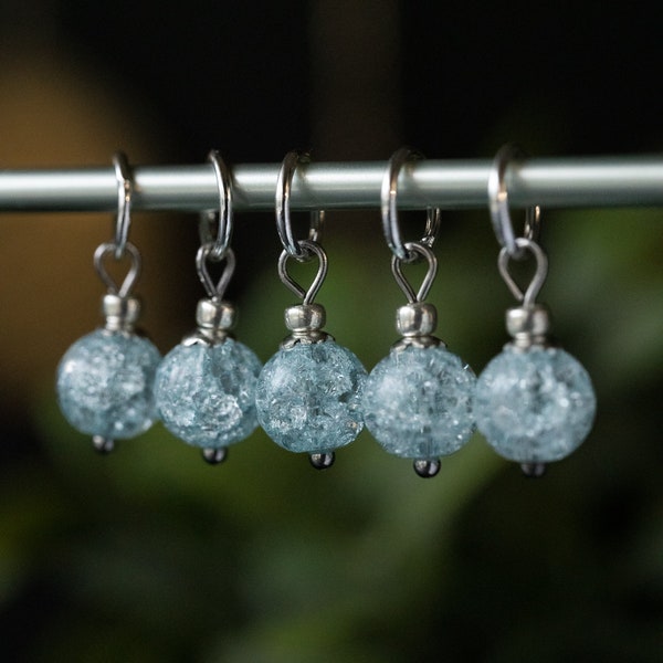 Set of 5 Crackle Glass Stitch Markers | Hand Made | Stitch Markers, Progress Keepers, Knitting and Crochet Notions