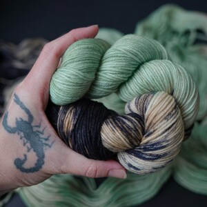 Hand Dyed Yarn | Nephrite | Rhea Worsted - 4 ply - 100% Superwash Merino Wool | Crow and Crescent Yarn